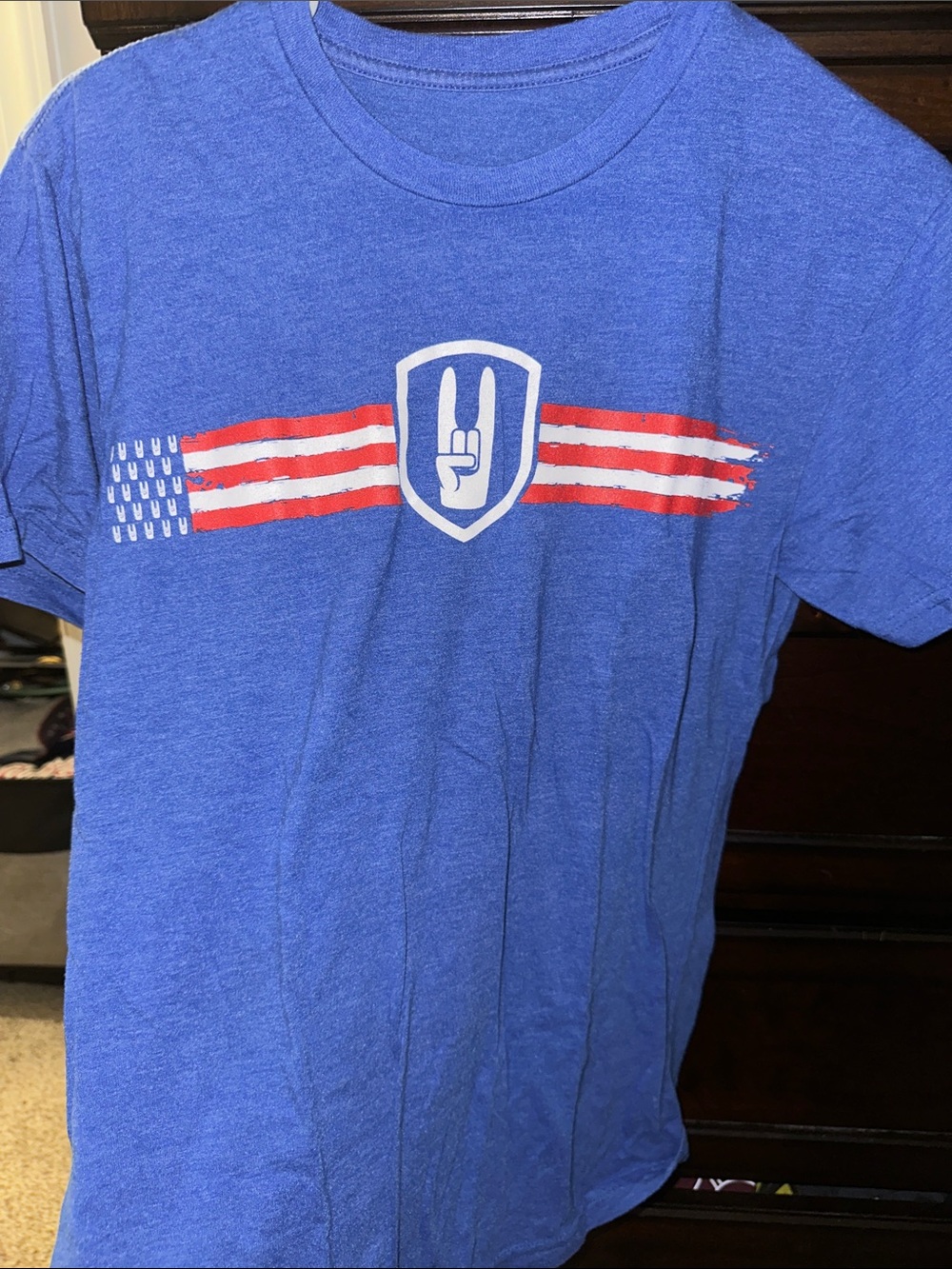Nock On Archery Blue Logo Tee with Red and White Flag Detail